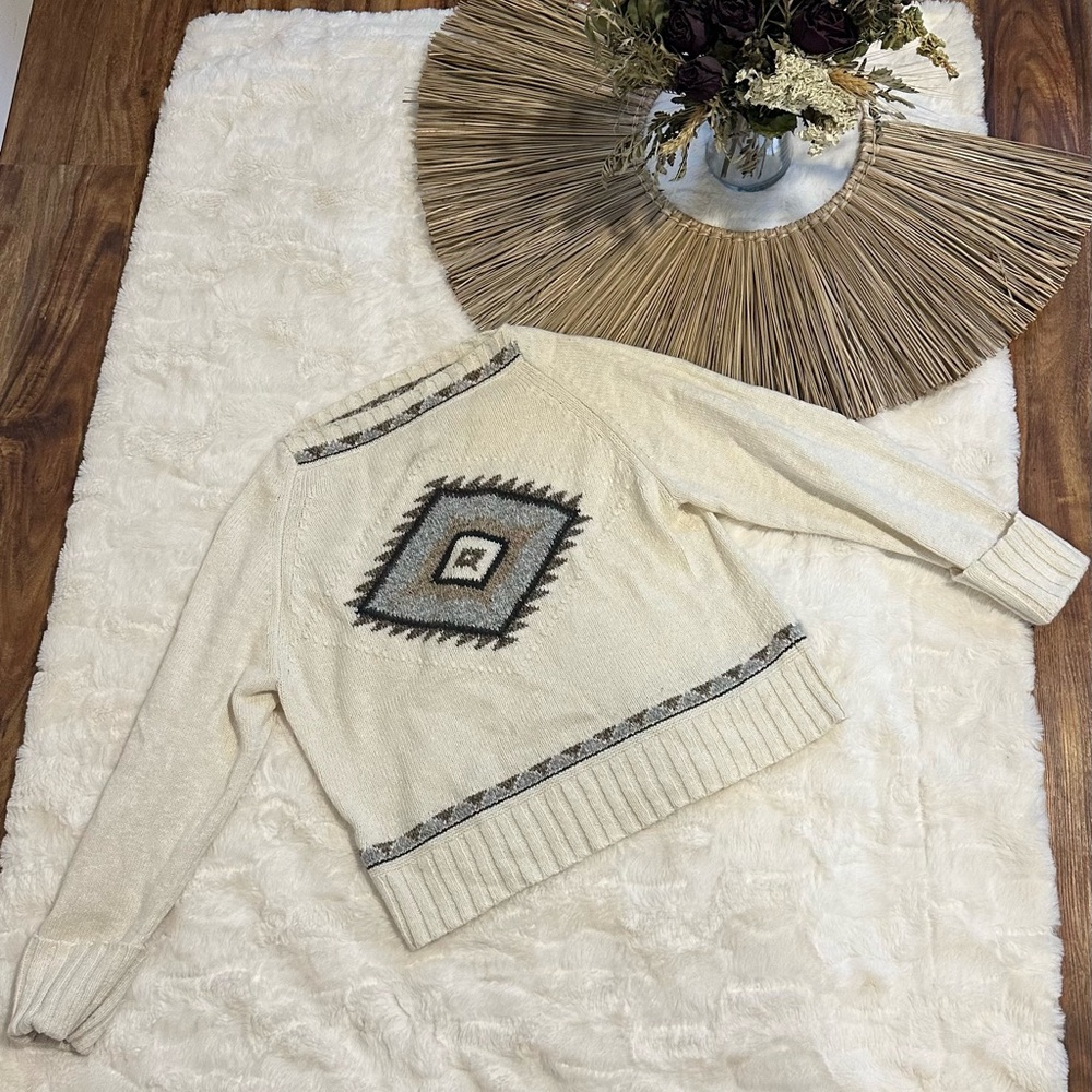 Cream Geometric Pattern Sweater